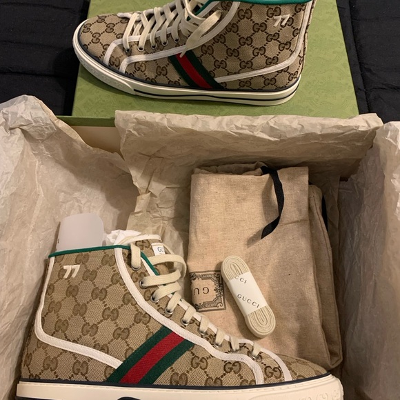 Gucci Beige and Green High-Top Sneakers - Picture 1 of 5